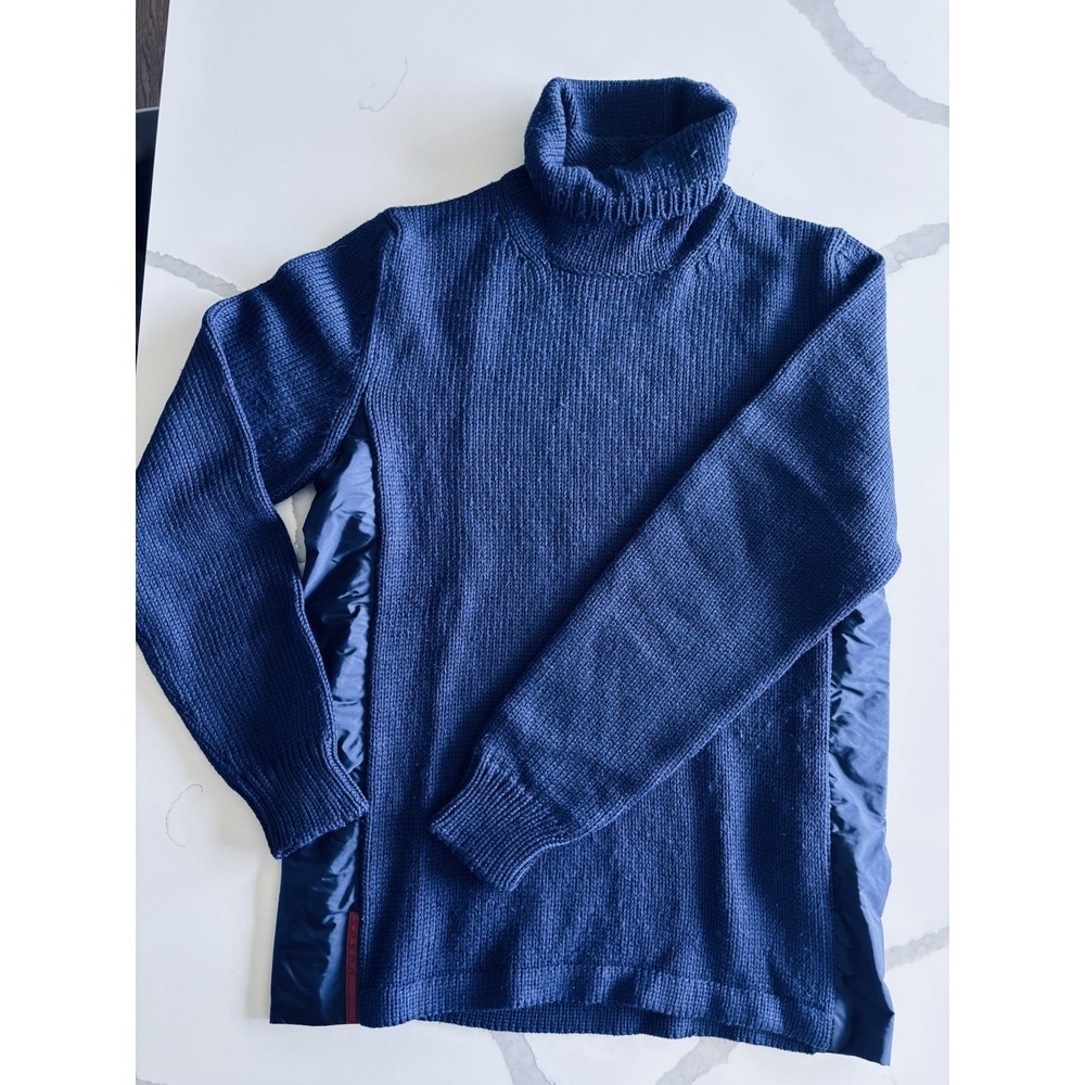 Prada Men Wool Turtleneck Sweater Blue Size 50/ M Italian Knitwear TLC Repair